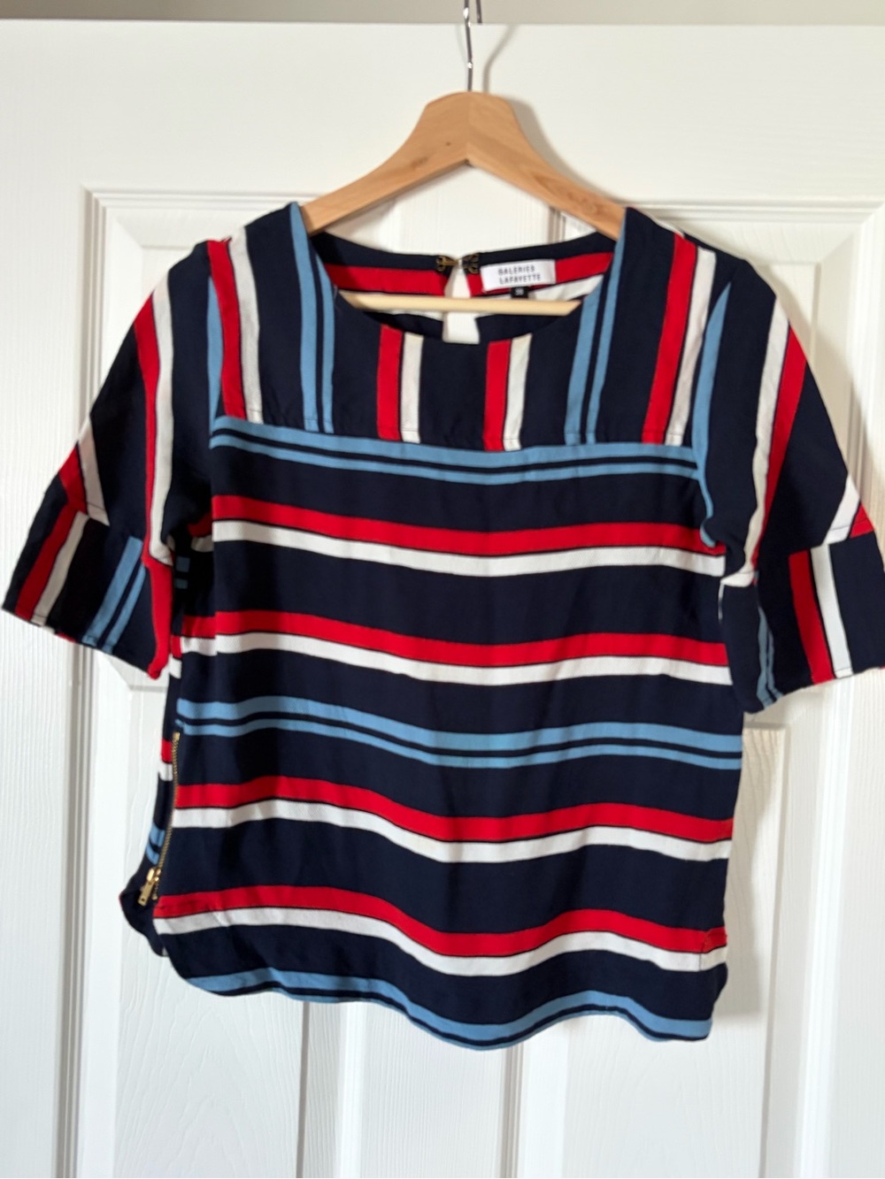 Sail to Sable Navy Striped Short Sleeve Blouse